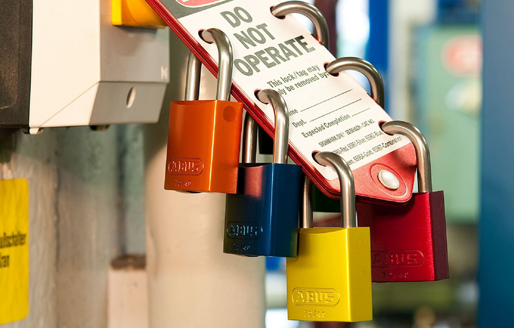 72 Series Lockout Tagout padlocks on a label tag hasp.