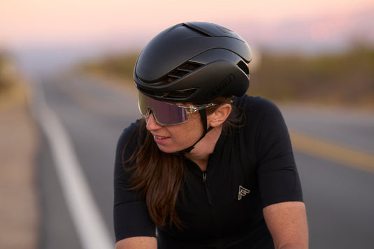 Woman wearing ABUS cycling helmet