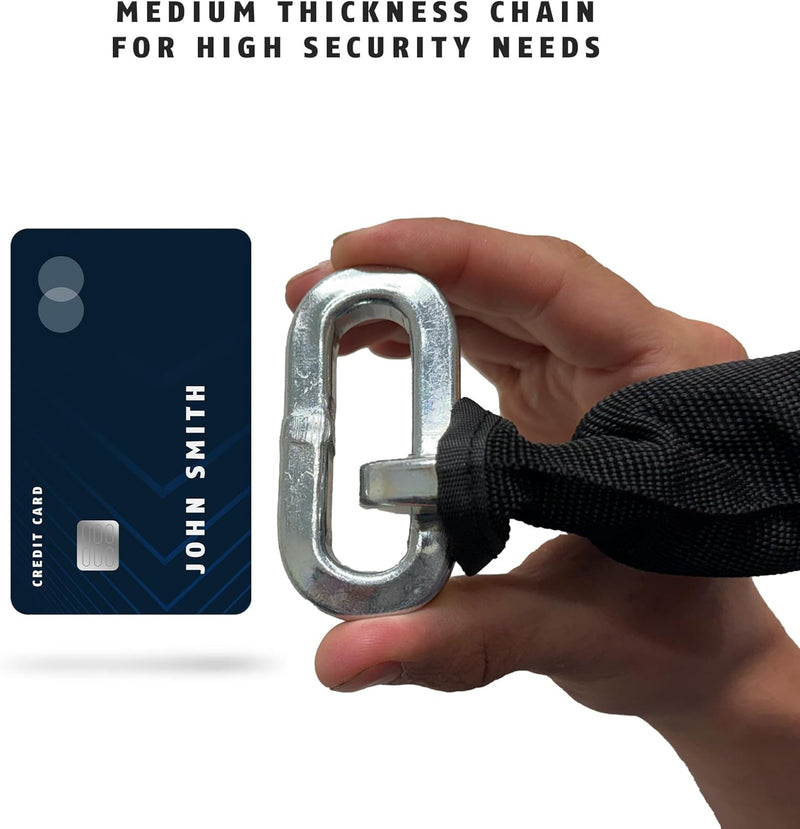 Load image into Gallery viewer, 10KS security chain with protective sleeve cloth link size comparisson to credit card
