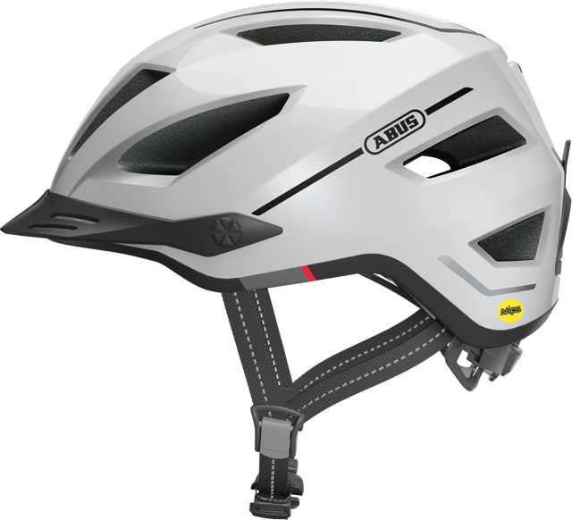 side view of Peal white ABUS Pedelec 2.0 MIPS helmet 