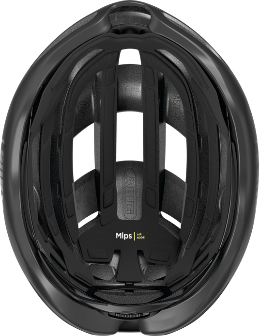 inside view of Black helmet with MIPS technology on a white background.