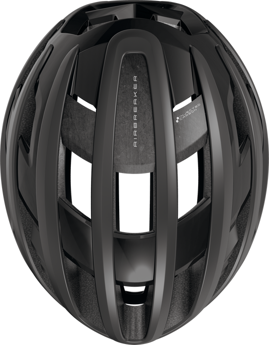 Black bicycle helmet on a white background.