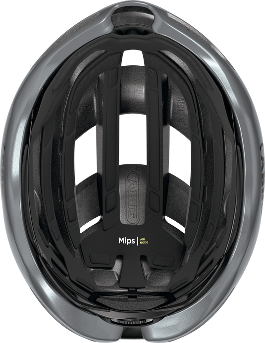 inside view of grey helmet with MIPS technology on a white background.