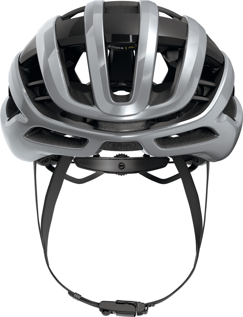 Load image into Gallery viewer, Gray bicycle helmet with black straps on a white background #color_graphite silver
