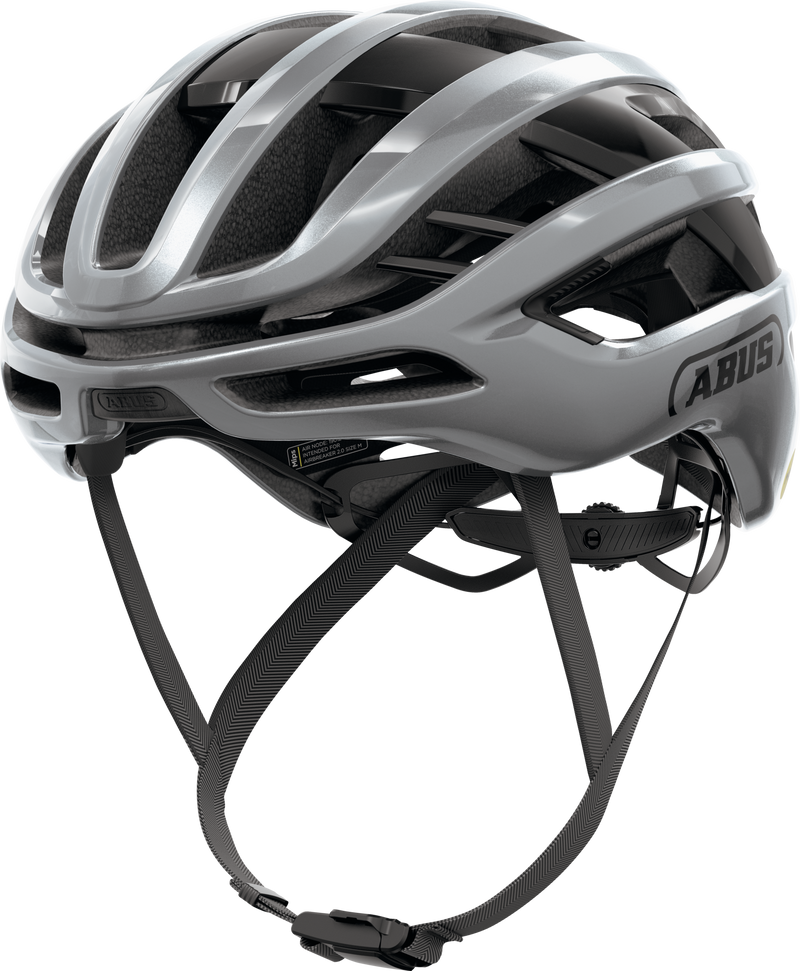 Load image into Gallery viewer, Gray bicycle helmet with black straps on a white background #color_graphite silver
