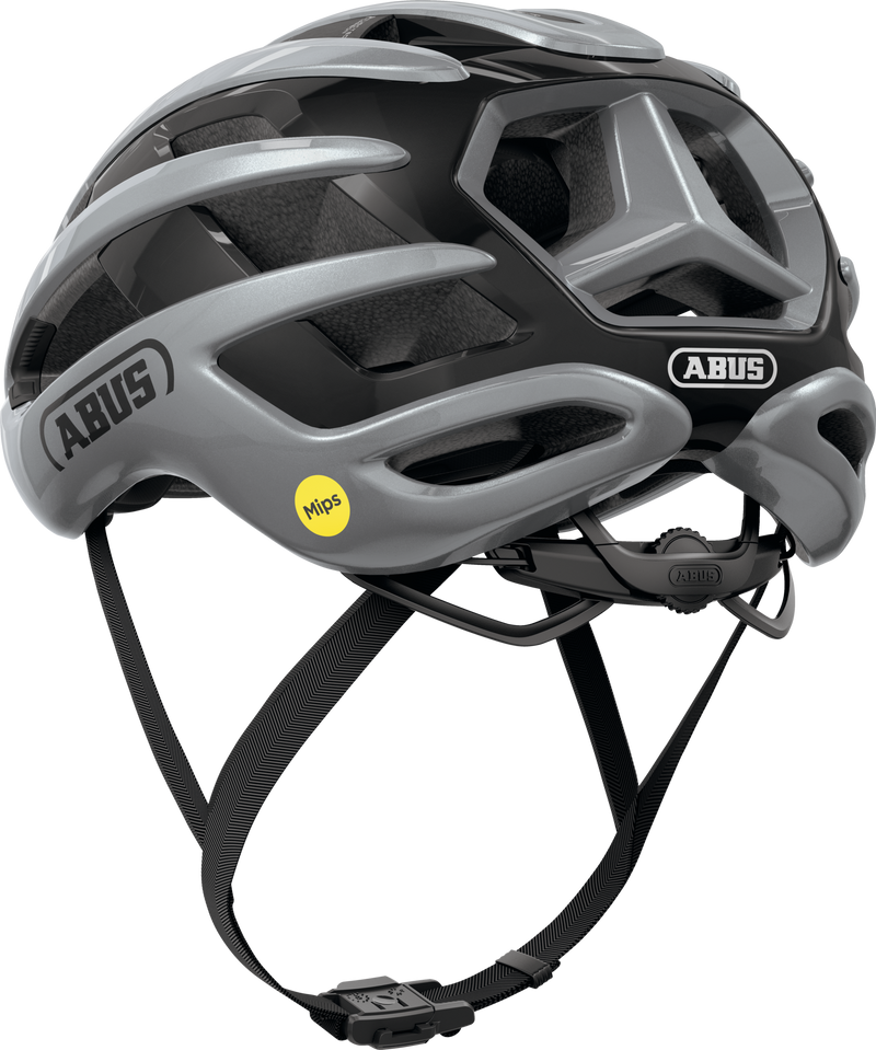 Load image into Gallery viewer, Gray bicycle helmet with ABUS branding on a white background.#color_graphite silver
