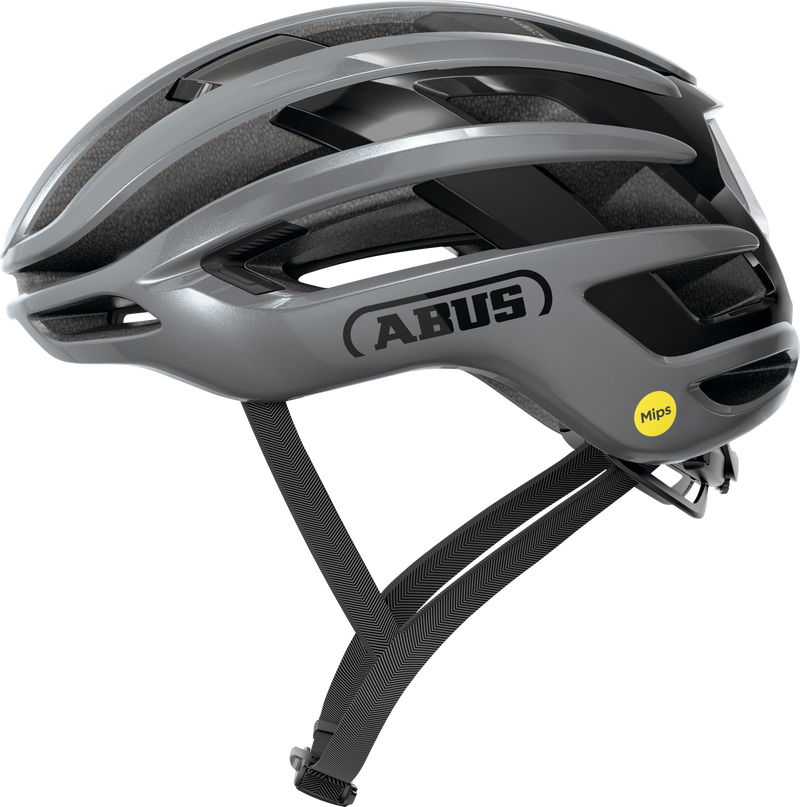 Load image into Gallery viewer, Gray bicycle helmet with ABUS branding on a white background #color_graphite silver
