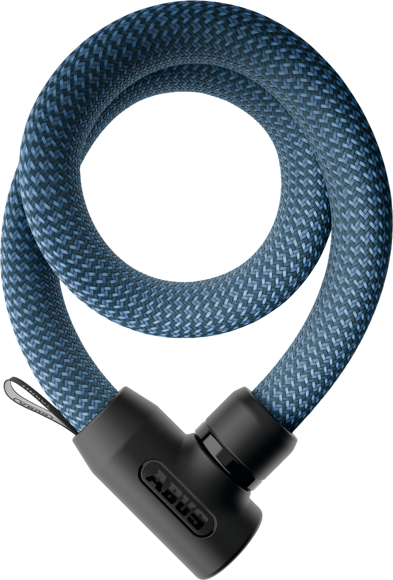 Load image into Gallery viewer, Blue braided cable lock with black metal connector on a white background #color_denim blue
