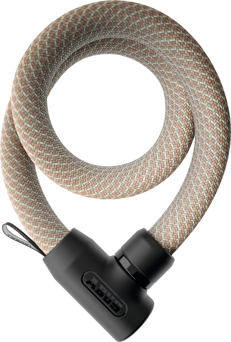 Load image into Gallery viewer, Coiled cable lock with a black lock mechanism on a white background #color_sand stone
