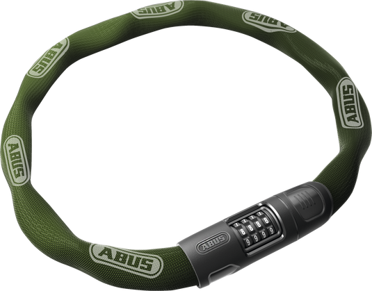 Green Abus chain lock on a white background