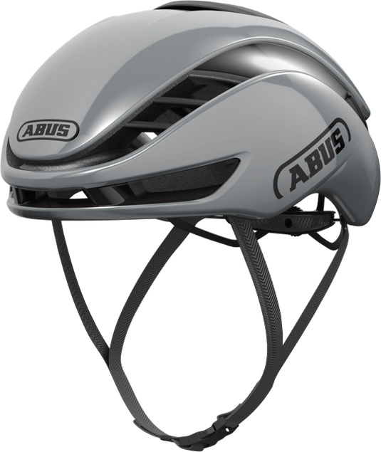 quarter view of race grey ABUS GameChanger 2.0 helmet