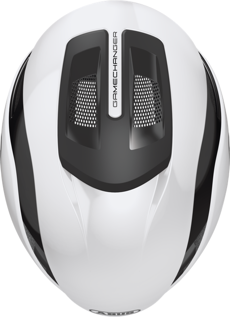 Load image into Gallery viewer, top view of shiny white ABUS GameChanger 2.0 helmet #Color_Shiny White
