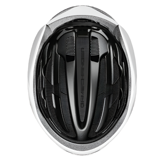 underside view of shiny white ABUS GameChanger 2.0 helmet