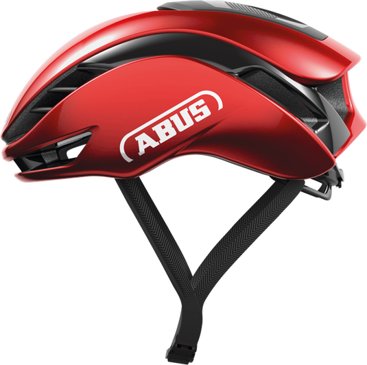 side view of performance red ABUS GameChanger 2.0 helmet