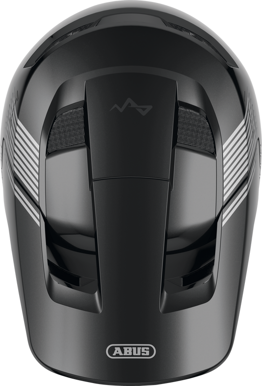 Black helmet with ABUS branding on a white background