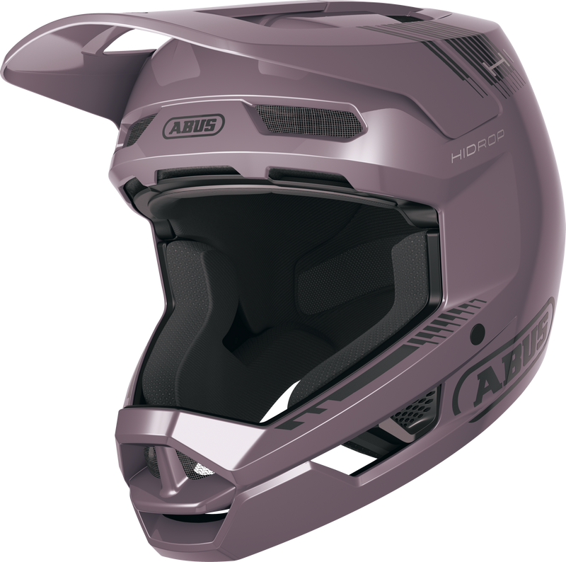 Load image into Gallery viewer, Purple bicycle helmet with 'Abus' branding on a white background #color_ash purple
