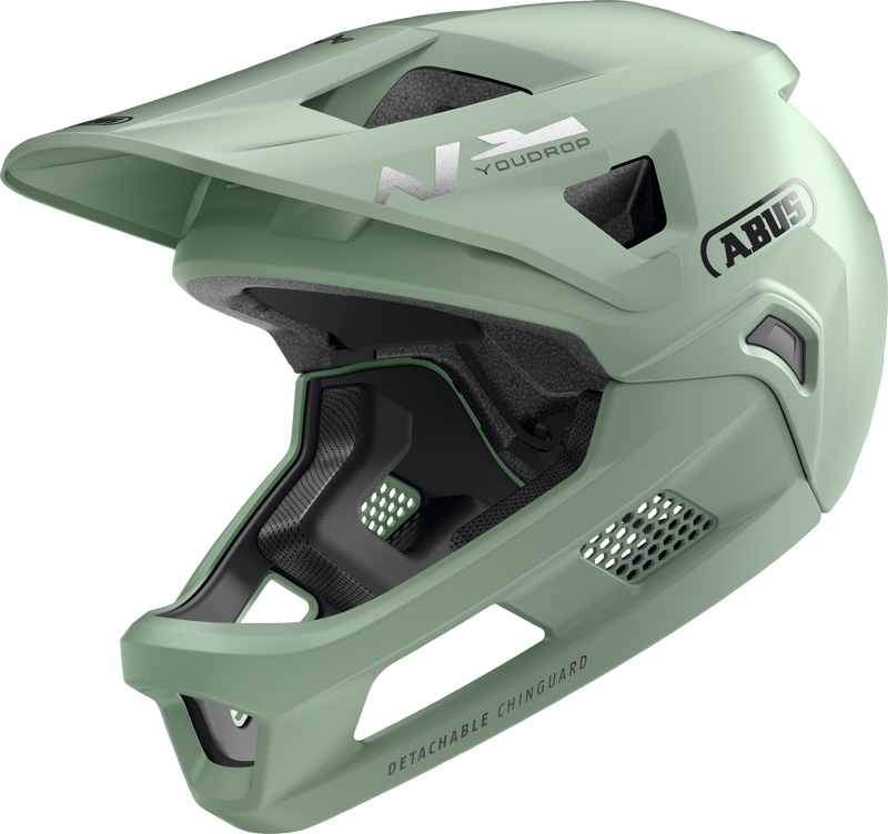 Load image into Gallery viewer, Green full face helmet with ABUS branding on a white background #color_mist green
