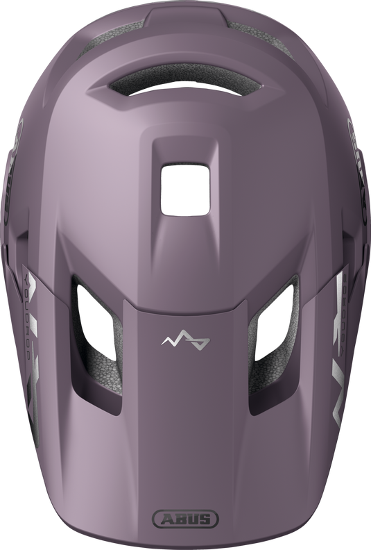 Purple helmet with ABUS logo on a white background