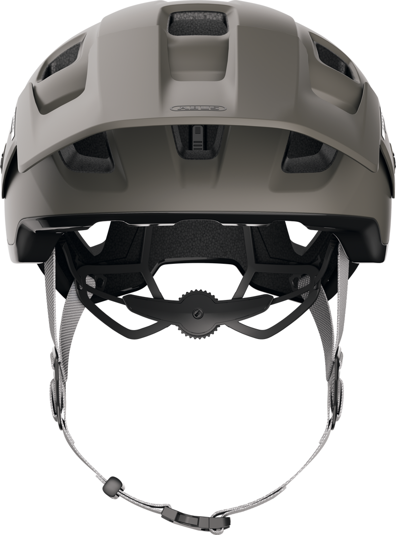 Load image into Gallery viewer, Purple helmet with black interior and chin strap on a white background #color_dust grey
