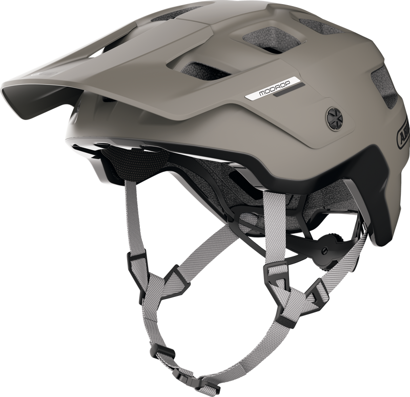 Load image into Gallery viewer, Purple helmet with gray straps on a white background #color_dust grey
