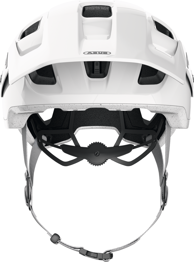 Load image into Gallery viewer, White helmet with black interior and chin strap on a white background #color_alpine white

