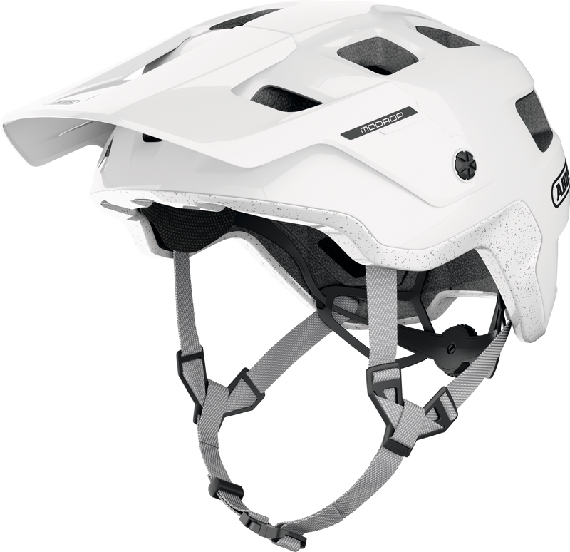 Load image into Gallery viewer, White helmet with gray straps on a white background #color_alpine white
