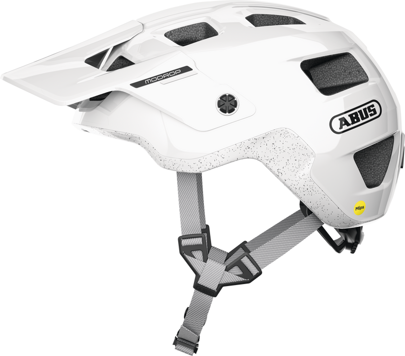 Load image into Gallery viewer, White helmet with black accents and ABUS branding on a white background #color_alpine white
