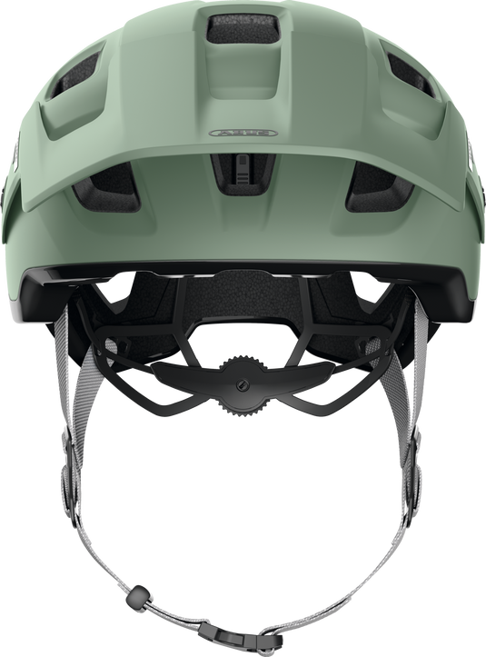 Purple helmet with black interior and chin strap on a white background