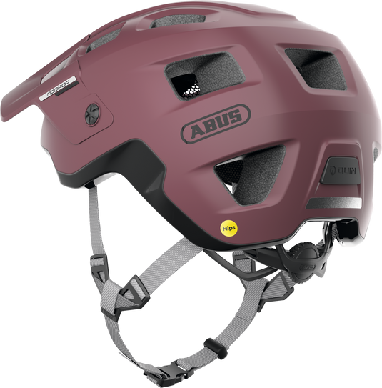 Maroon helmet with ABUS branding on a white background