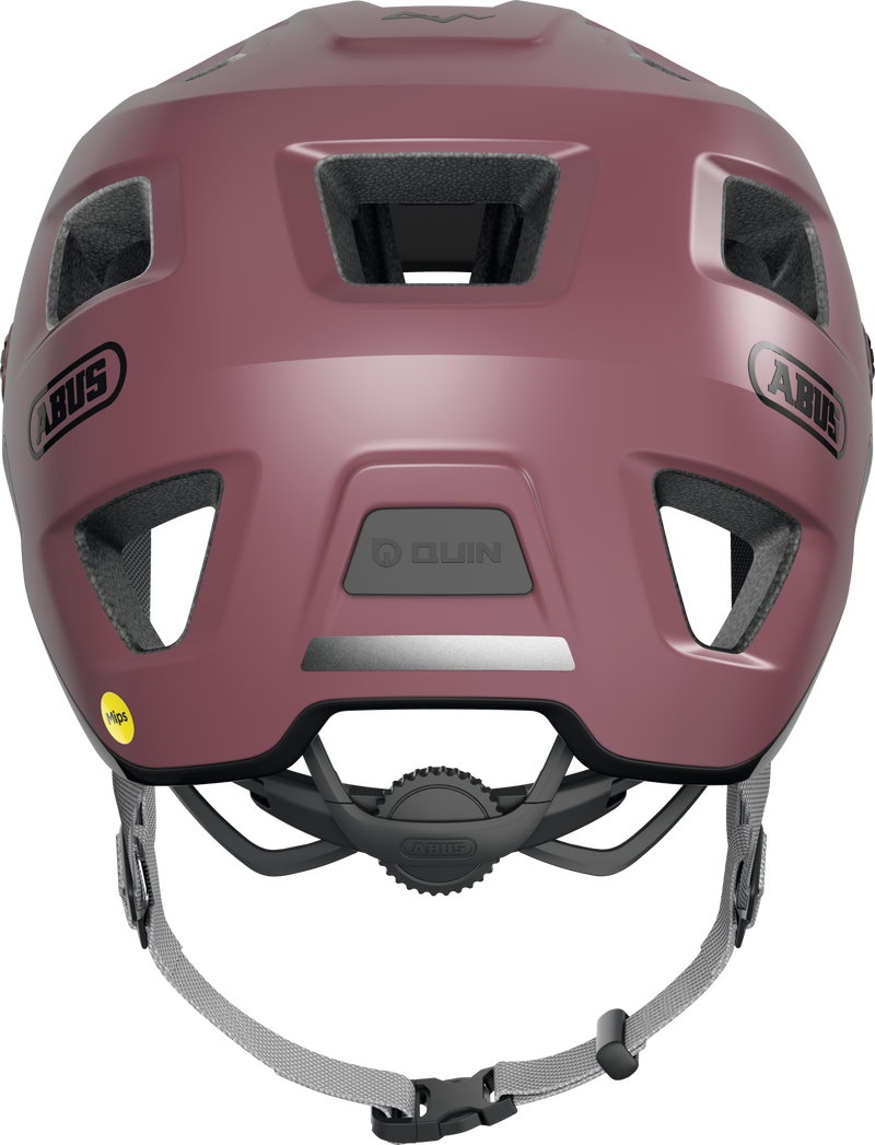 Load image into Gallery viewer, Maroon bicycle helmet with 'ABUS' branding on a white background #color_blush red
