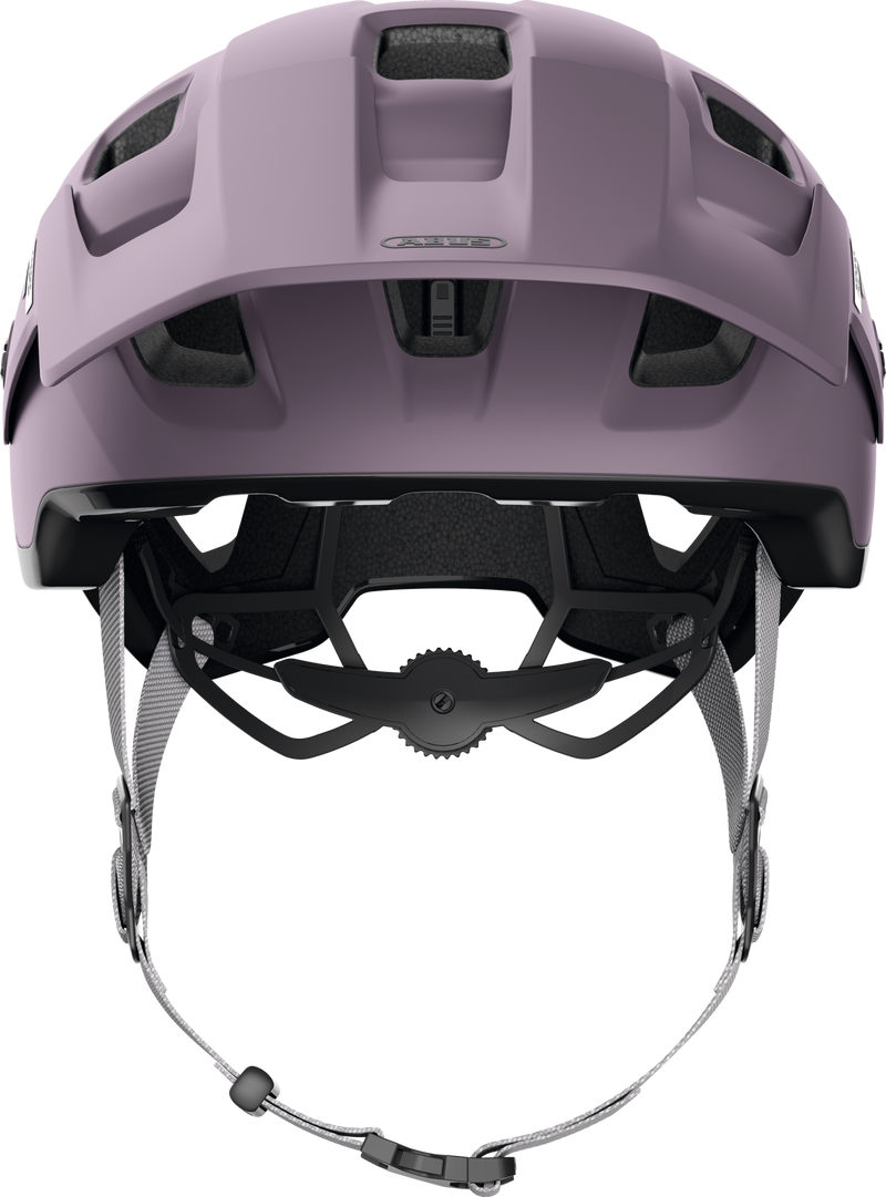 Load image into Gallery viewer, Purple helmet with black interior and chin strap on a white background #color_ash purple
