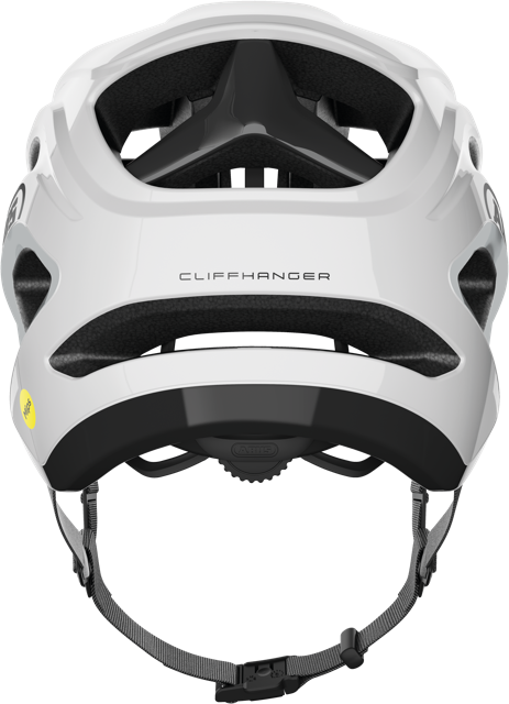 Load image into Gallery viewer, rear view of shiny white ABUS CliffHanger MIPS Helmet #color_Shiny White
