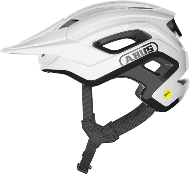 Load image into Gallery viewer, side view of shiny white ABUS CliffHanger MIPS Helmet #color_Shiny White
