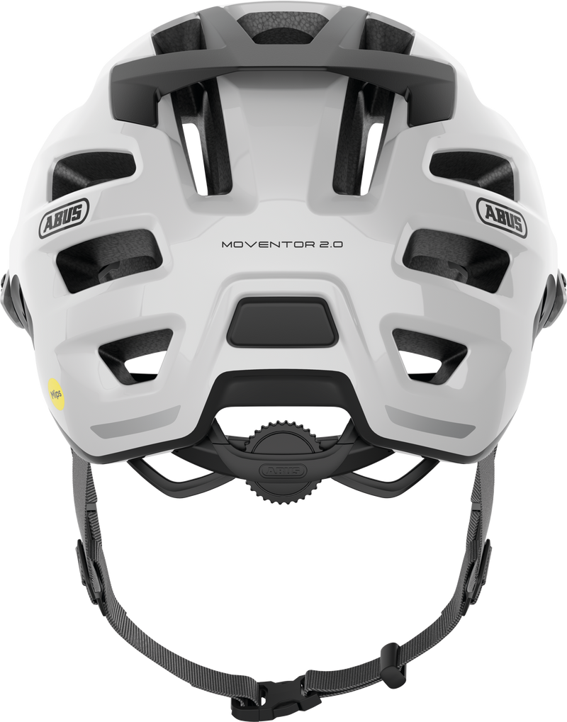 Load image into Gallery viewer, rear view of the shiny white Moventor MIPS helmet.  #color_polar white
