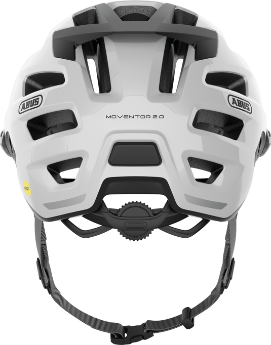 rear view of the shiny white Moventor MIPS helmet.