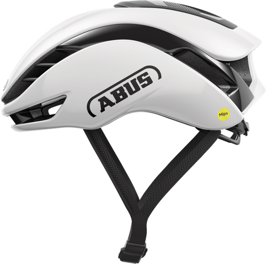 side view of the shiny white GameChanger 2.0 MIPS helmet.