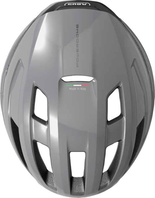 Top view of race grey ABUS PowerDome MIPS helmet