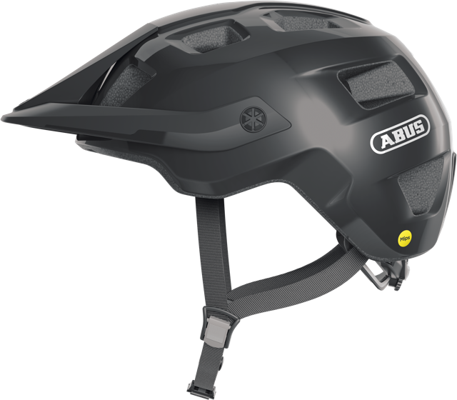 Load image into Gallery viewer, side view of shiny  black ABUS MoTrip MIPS helmet #color_shiny black
