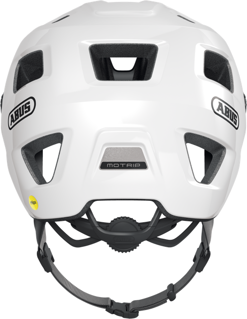 Load image into Gallery viewer, rear view of shiny white ABUS MoTrip MIPS helmet #color_shiny white
