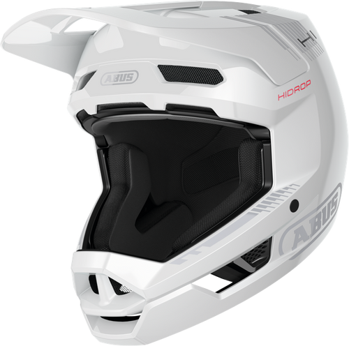 quarter view of shiny white ABUS HiDrop helmet 