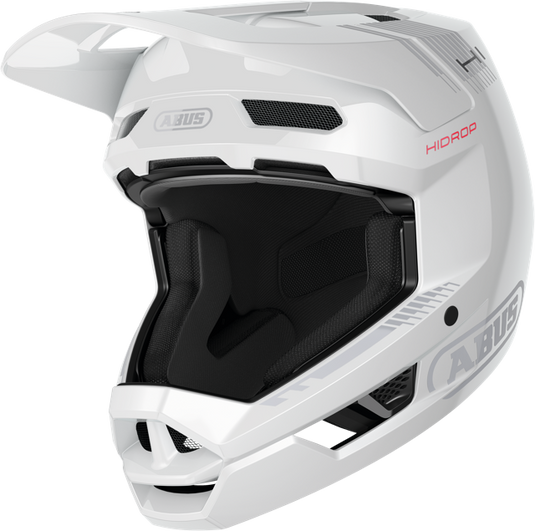 quarter view of shiny white ABUS HiDrop helmet 