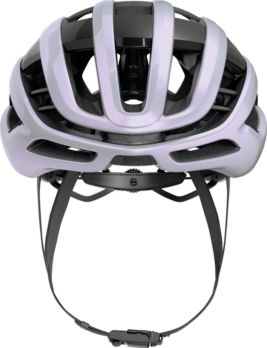 purple and black bicycle helmet on a white background