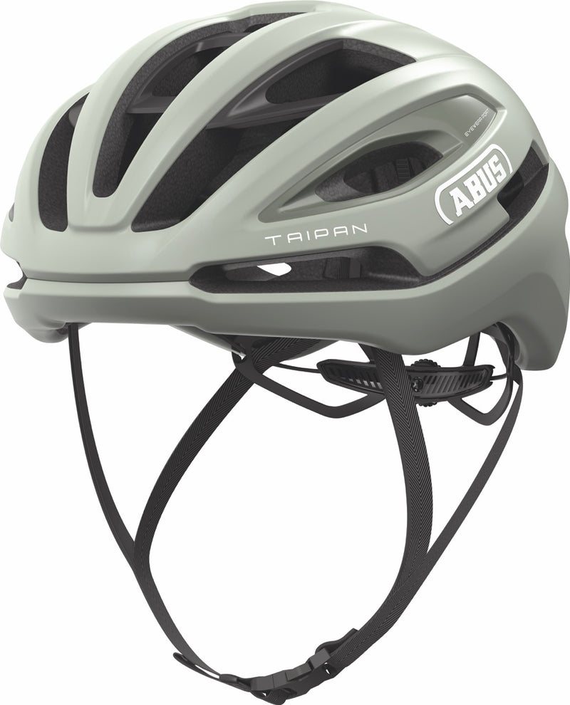 Load image into Gallery viewer, Green bicycle helmet with 'ABUS' branding on a white background #color_frosted green
