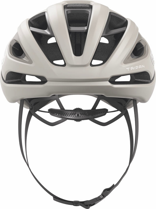 Sand Beige bicycle helmet with black straps on a white background.