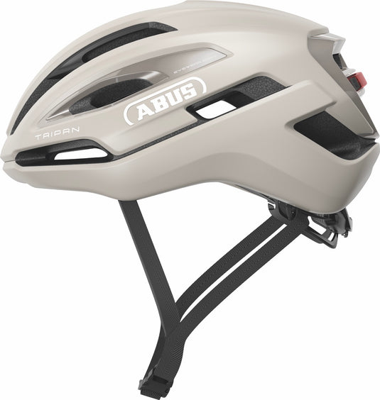 Sand Beige bicycle helmet with Abus logo on a white background