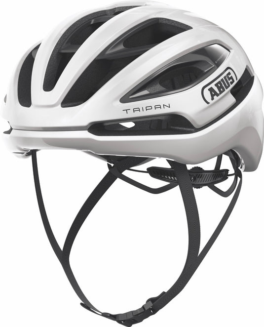 White bicycle helmet with black accents on a white background 