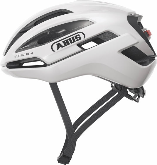 White bicycle helmet with black accents on a white background